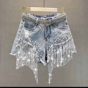 NWT Festival Tassel Beading High Waist Wide Leg Denim Short